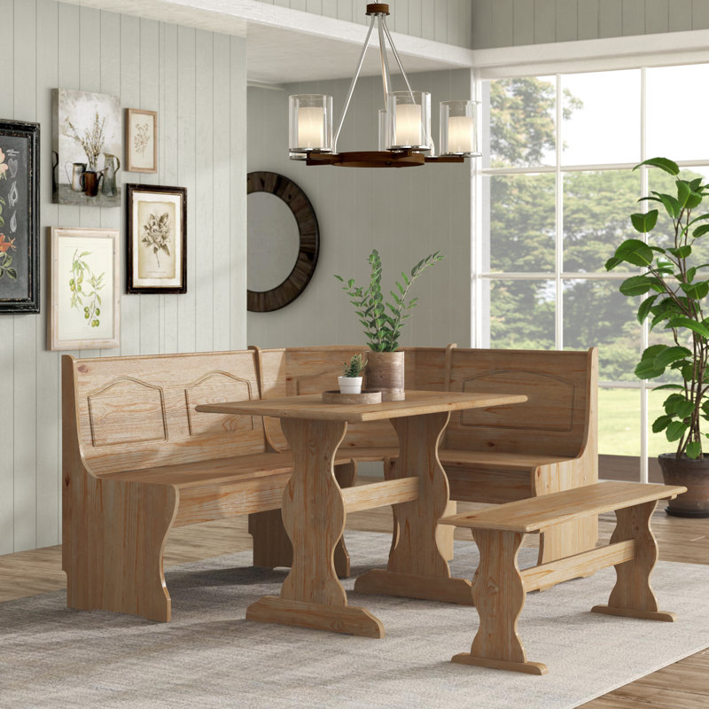 August Grove Padstow 3 Piece Pine Solid Wood Breakfast Nook Dining Set Reviews