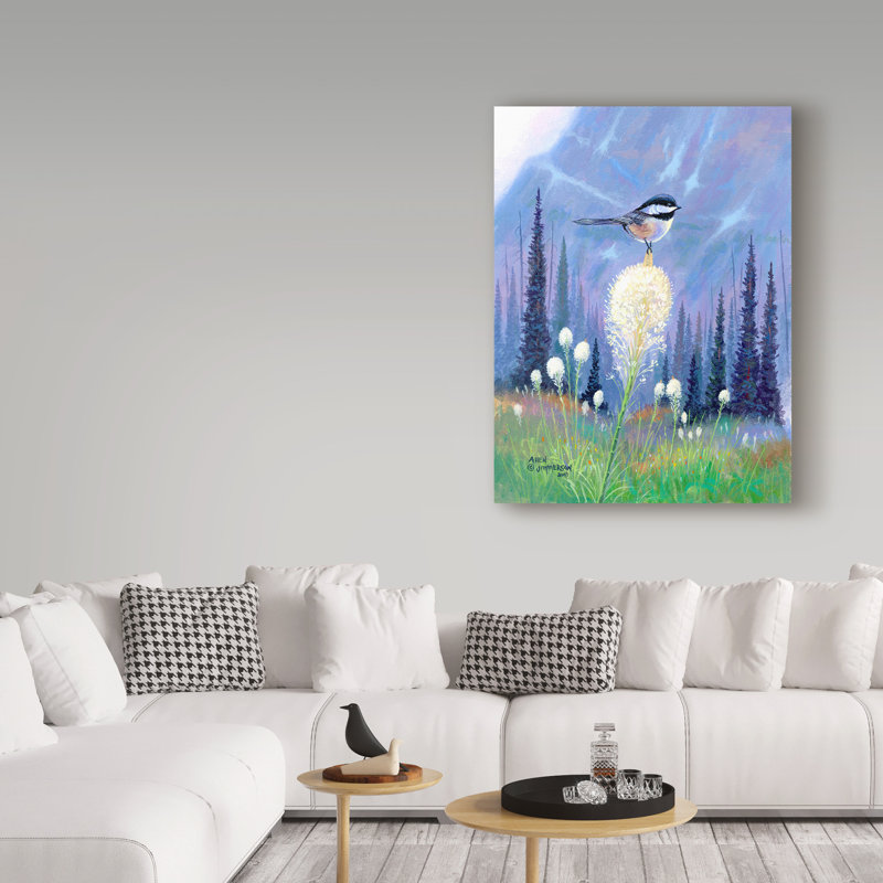 Trademark Art Chickadee On Flower Oil Painting Print On Wrapped