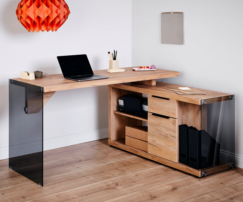 Reversible L-Shape Executive Desk Color: Natural/Black