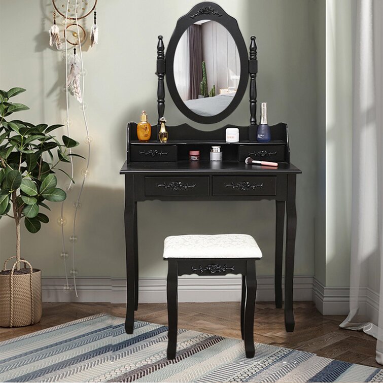 Details about   ~Vanity Table Set With Oval Mirror With 4 Drawers Dressing Table Cushioned Stool 
