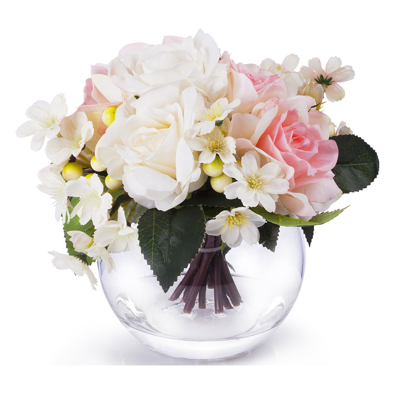 Mercer41 Mixed Rose Silk Floral Arrangement In Round Vase Wayfair