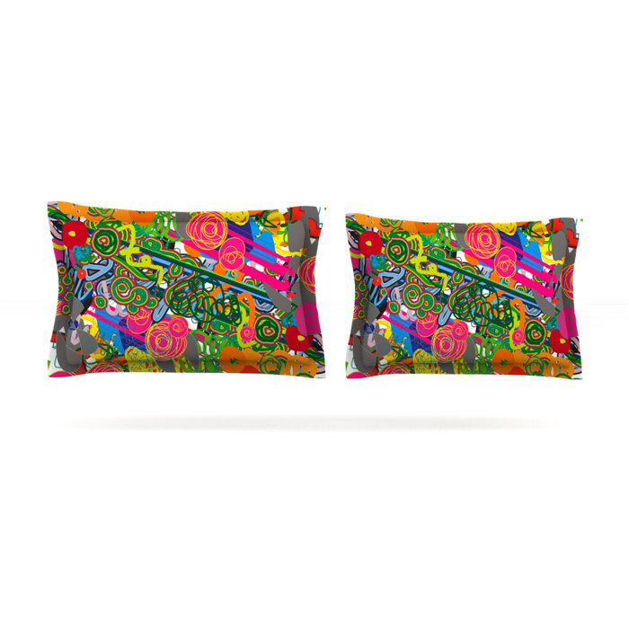 Kess InHouse Frederic Levy-Hadida Them Birds Orange Purple Throw Pillow 26 by 26