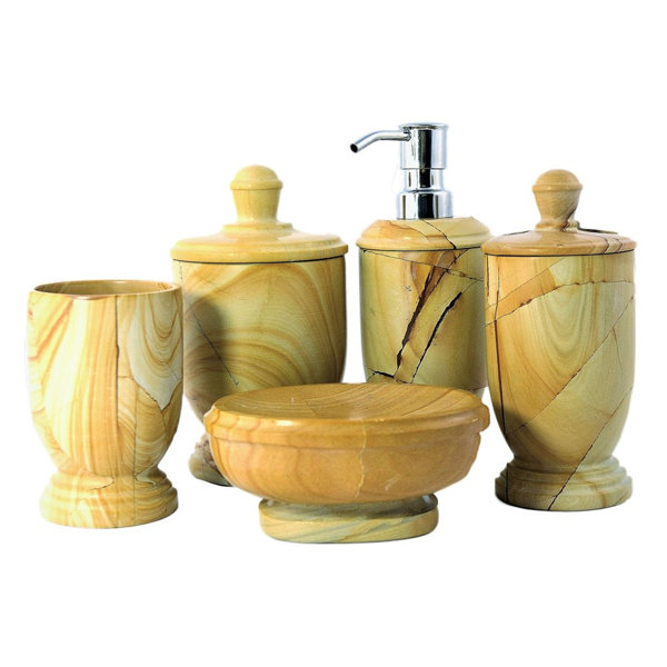 Nature Home Decor Atlantic Teakwood Marble 5 Piece Bathroom Accessory Set Wayfair