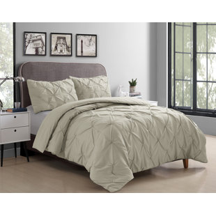 NEW SOFT TAUPE IVORY WHITE BEIGE BROWN SATIN SHEEN PINTUCK TUFTED COMFORTER SET 
