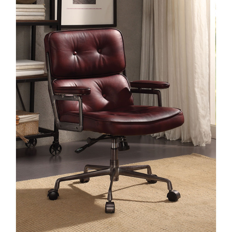 Major Q To Grain Leather Metal Frame Office Chair In Vintage Merlot Wayfair