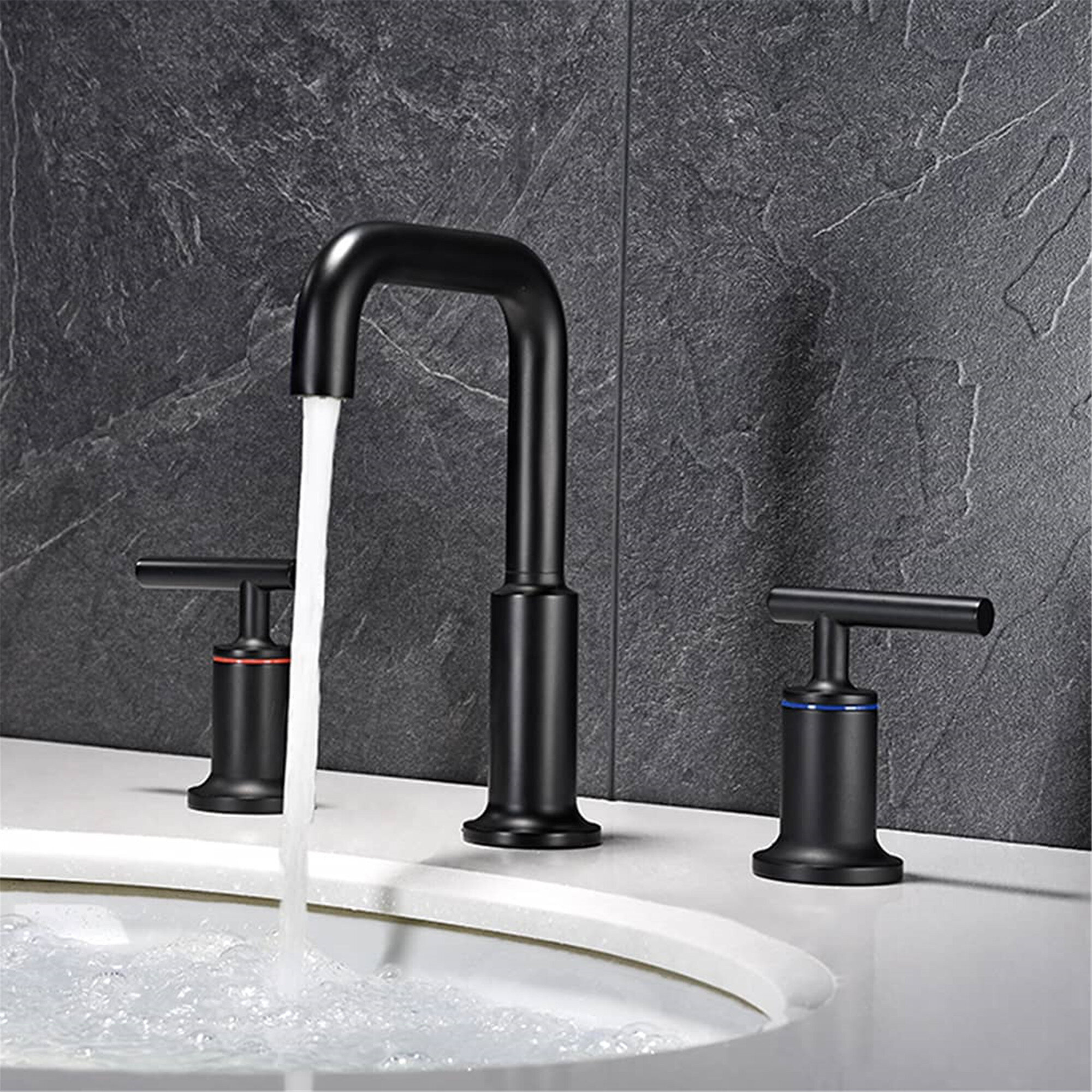 3 Hole Basin Deck Mount Two-Handle Widespread Bathroom Sink/Bathtub Faucet Black 