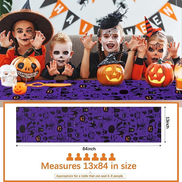 Halloween Tablecloth 57x120 Inches Purple Tablecloths Rectangle Pumpkin Table Cloth Bat Printed Table Cover for Dinner Party Decoration