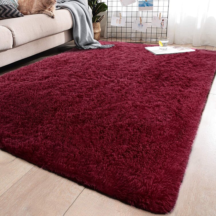 Andover Mills™ Elzy Shag Wine Red Area Rug | Wayfair