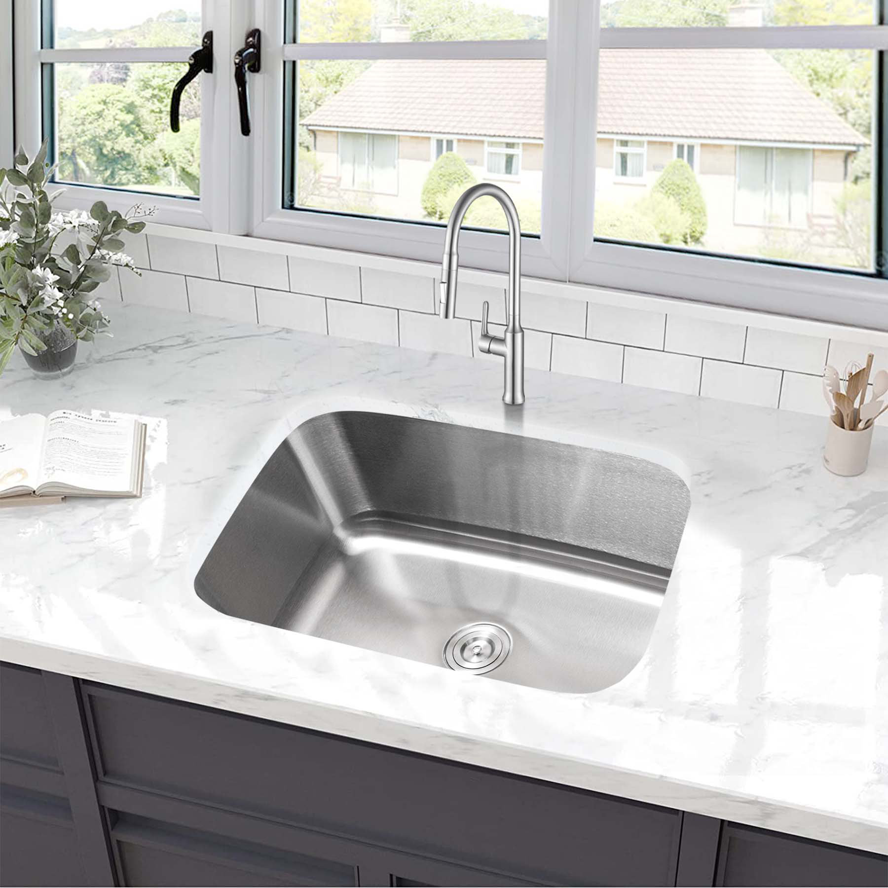 KBFmore 30 Inch Single Bowl Stainless Steel Classic Kitchen Sink with 4 ...