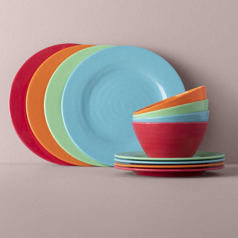 colorful melamine 12 piece dinnerware set