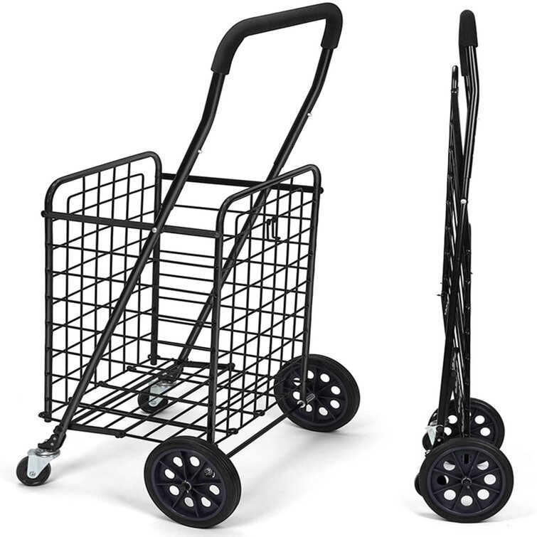 Shopping Carts for Groceries with Wheels Fold Portable Trolley Household Large Stainless Steel Trolley Small Cart/B 