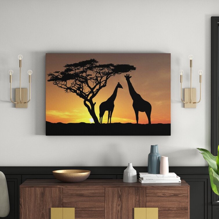 Giraffen Afrika Natur Tiere Bild Bilder Wandbild Kunstdruck  5 Teilig 