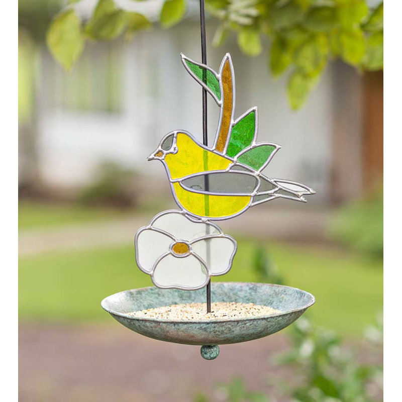 Wind Weather Stained Glass Goldfinch Decorative Bird Feeder