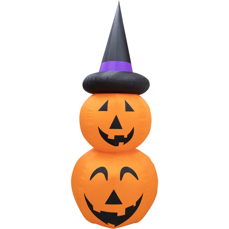 The Holiday Aisle® Stacked Pumpkin Duo with Black Hat Inflatable | Wayfair