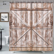 Rustic Gray Barn Wooden Door Bathroom Fabric Shower Curtain Extra Long 71" X 79" 