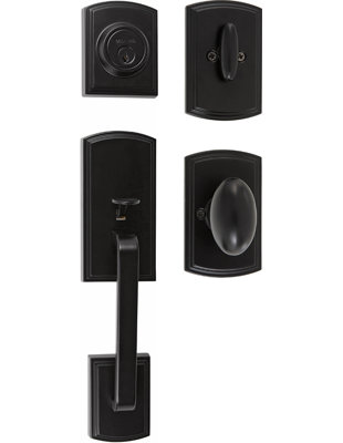 Handleset with Single Cylinder Deadbolt and Door Knob and Rosette
