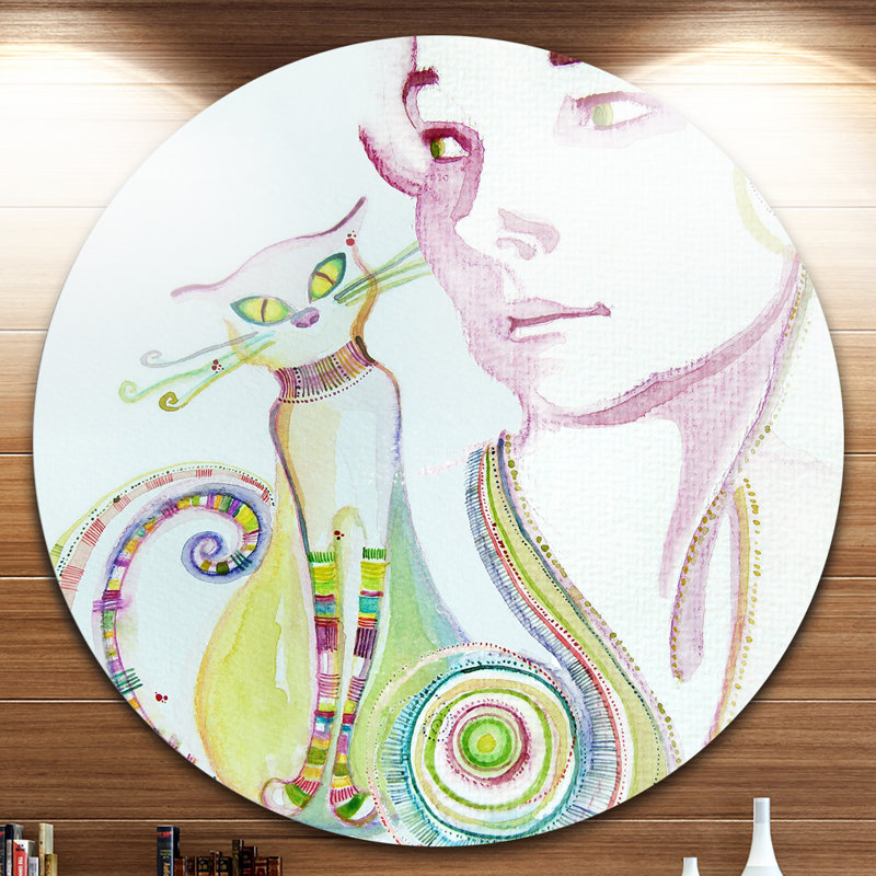 Designart Cute Girl With Cat Painting Print On Metal Wayfair