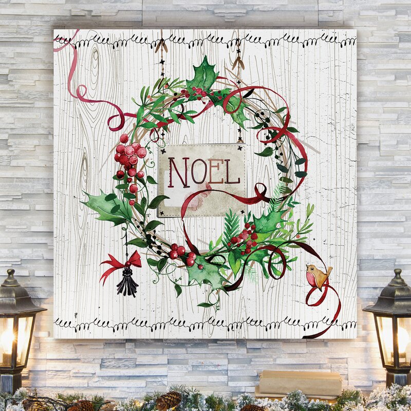 Wreath Wall Decorations - Wreath Noel - Wrapped Canvas Print