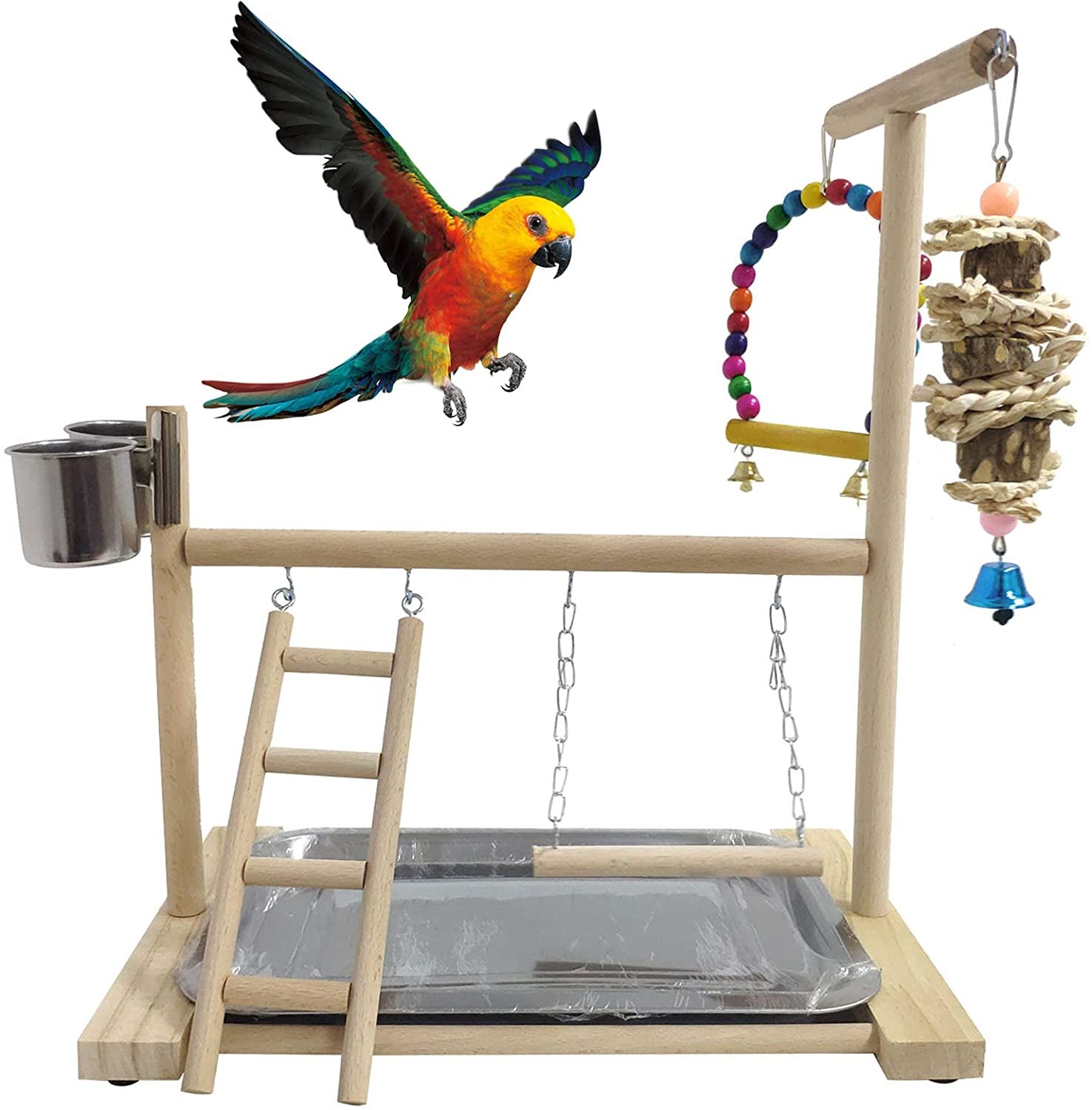 Wooden PLAY STAND Perch Gym Pet Parrot Bird Cages Toy Conure Cockatiels Parakeet
