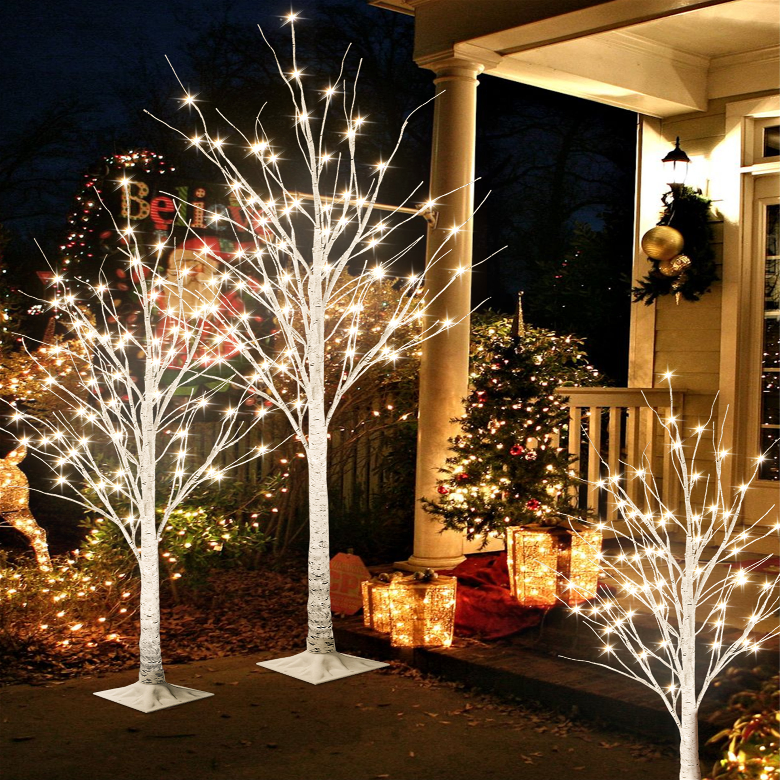 The Holiday Aisle 3 Piece Christmas Holiday Lighting Christmas Tree Set 4ft 5ft 6ft White Birch With Led Light For Christmas Decoration Home Garden Wedding Festival Party Indoor Outdoor Wayfair