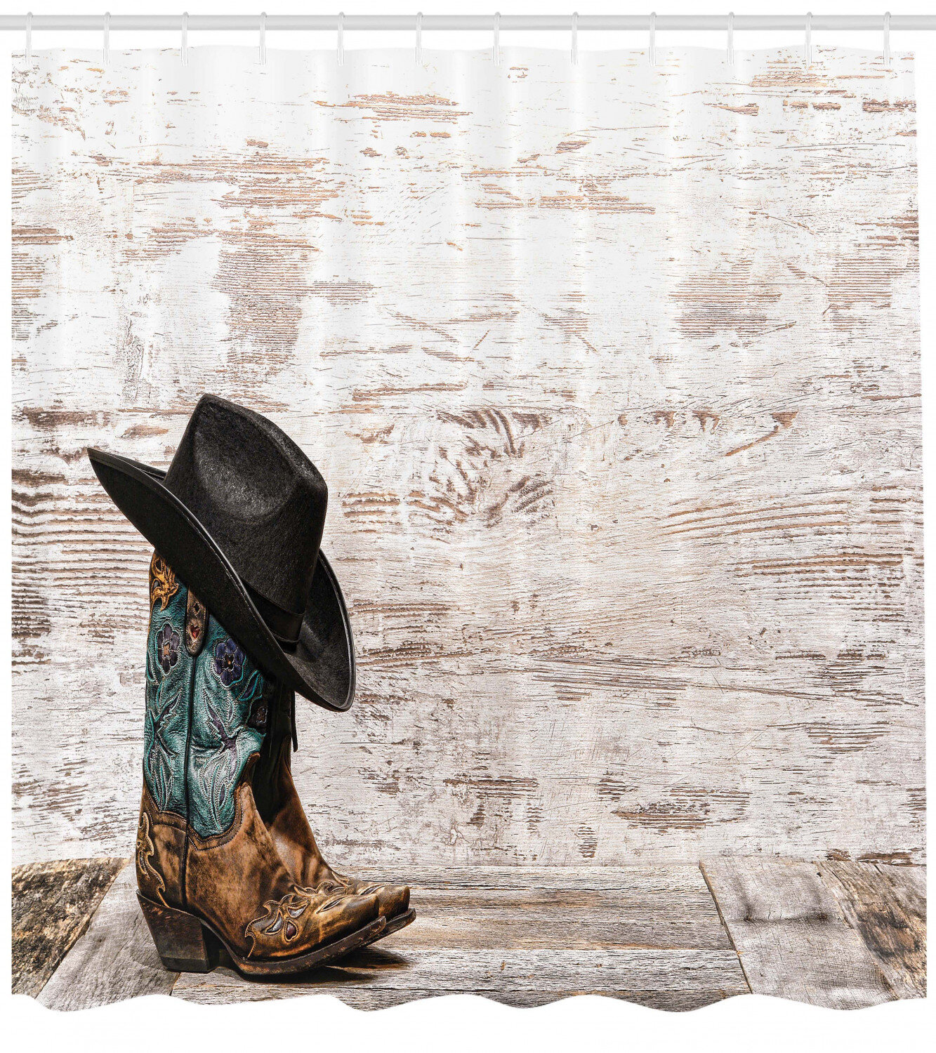 Bathroom Fabric Shower Curtain Set Hooks-Western Cowboy Hat Wild West Boots 72” 
