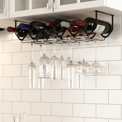 spinelli 6 bottle hanging wine bottle & glass rack
