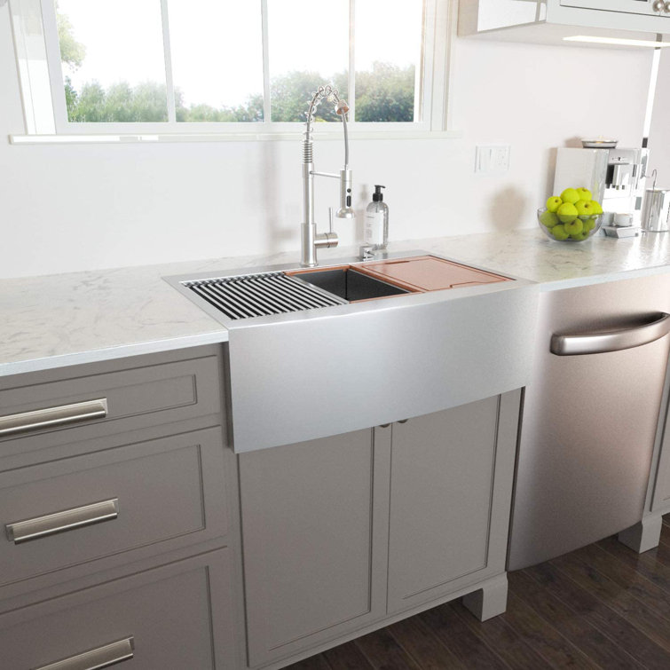33 Inch Farmhouse Kitchen Sink Drop-In Topmount Apron Front 16 Gauge Stainless Steel Deep Single Bowl Ledge Workstation Kitchen Sink