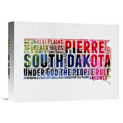 'South Dakota Watercolor Word Cloud' - Textual Art Print on Canvas Naxart Size: 12