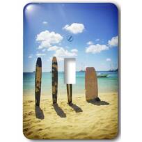3dRose dpp_182065_1 Beach Scene Painterly Chairs Surfboards Umbrellas Sand Ocean Sm-Wall Clock 10 by 10-Inch