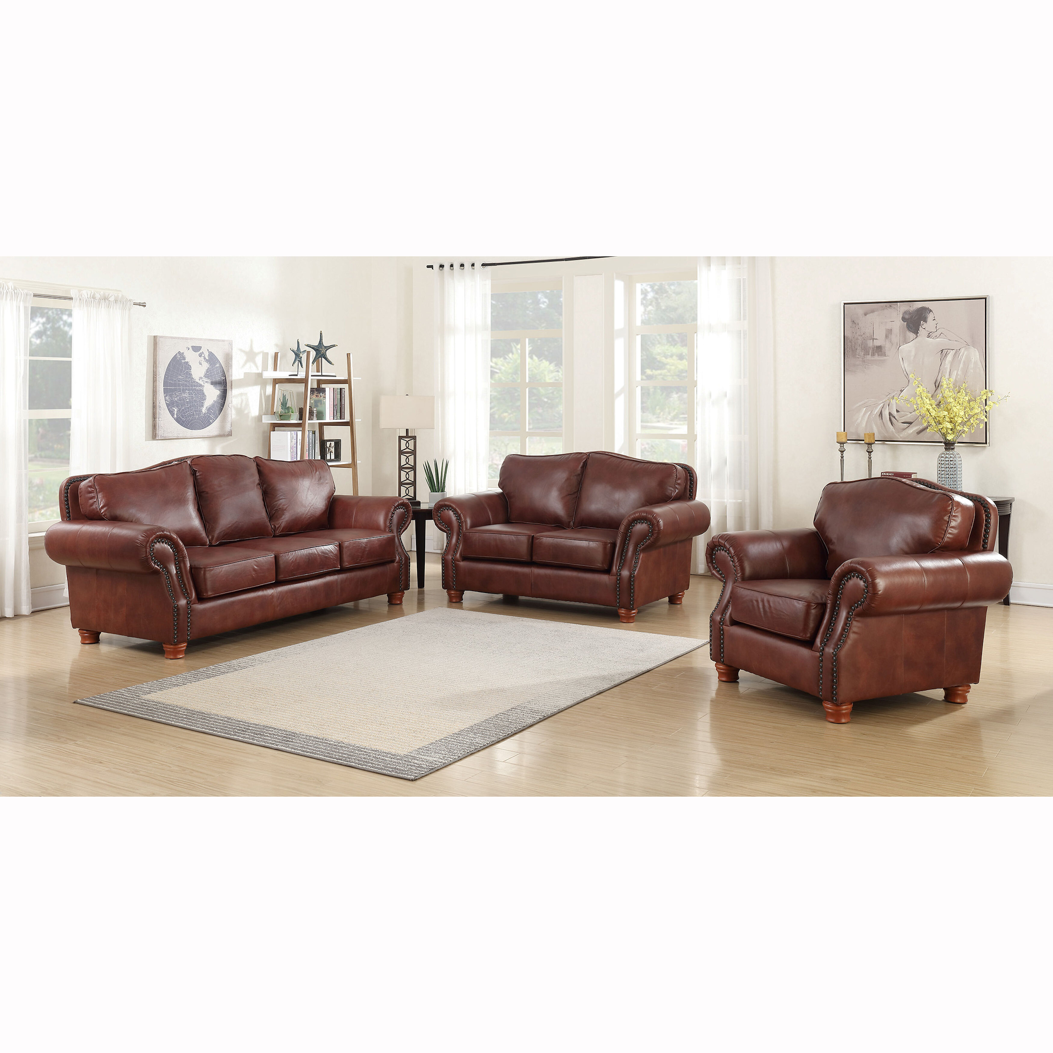 Canora Grey Vranduk 3 Piece Leather Living Room Set