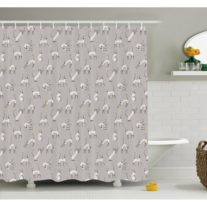 East Urban Home Cute Siamese Cat Wall Design Playing And Posing Feline Asian Kitty Animal Home Decor Shower Curtain Set