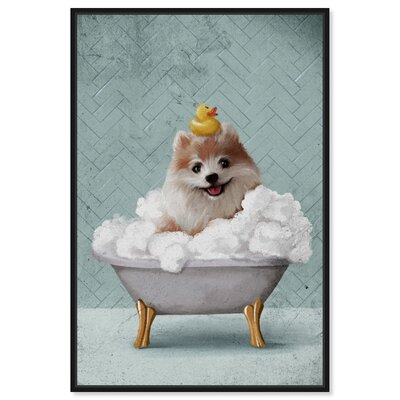 Animals 'Bathtime Pupper' Dogs And Puppies By Oliver Gal Wall Art Print Oliver Gal Format: Black Framed, Size: 15