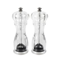 Salter Classic Salt and Pepper Mill Twin Set Clear Acrylic Casing Twist to Grind Adjustable Grind Stainless Steel Top and Base 14cm Tall Simple Classic Style Ceramic Grinder