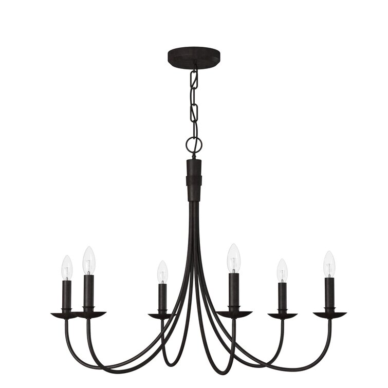 Black Wrought Iron 6 Arm Candle Chandelier BC USA Made Farmhouse Indoor Outdoor 