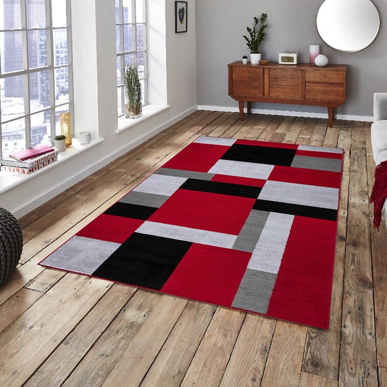 Ebern Designs Derika Power Loom Red/Black Rug | Wayfair.co.uk