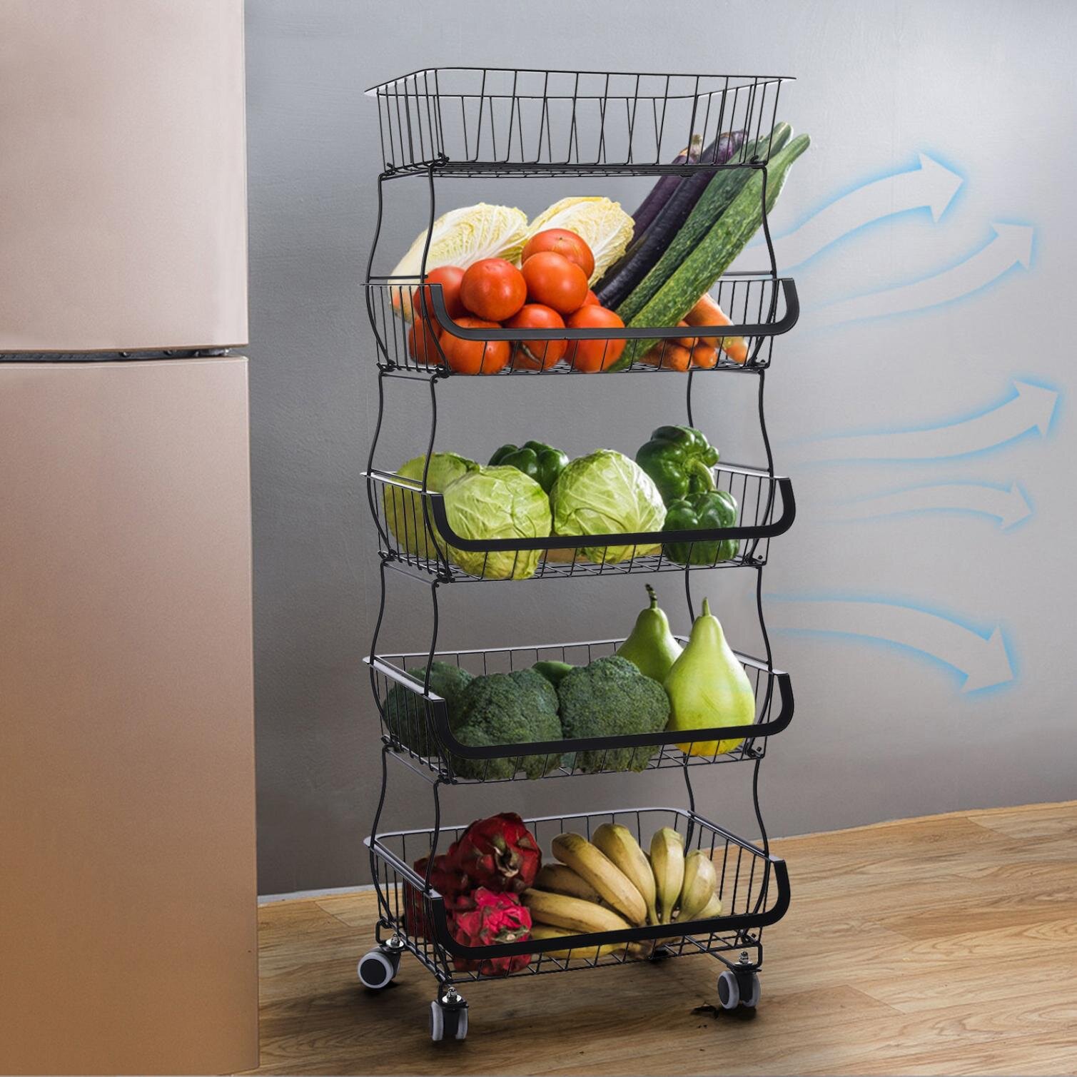 Stackable Plastic Vegetable Storage Basket Stacker Rack Kitchen Fruit Stacking