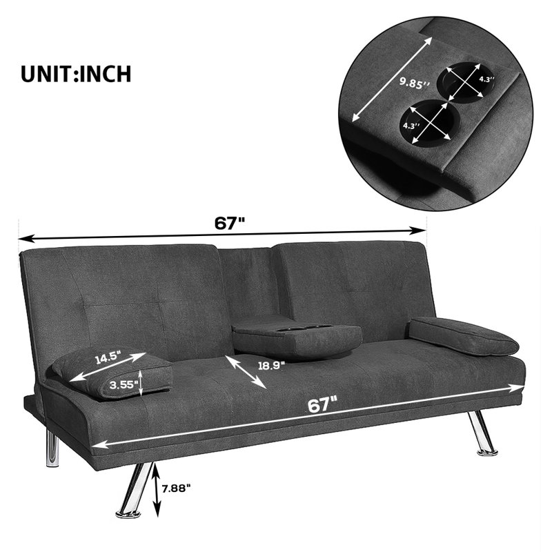 Orren Ellis Modern Sofa Bed Convertible Sectional Sofa Bed Fold Up And Down Recliner Couch With Cup Holders Armrest And Metal Legs Sofa Bed For Living Room Small Space Light Grey