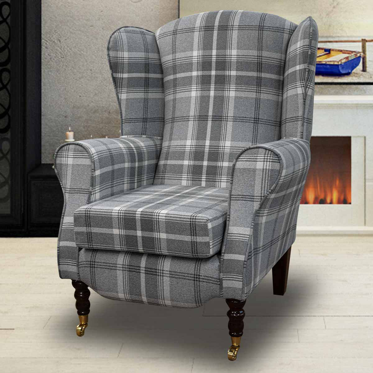 Beaumont Grey Tartan Fireside Armchair Wayfair.co.uk