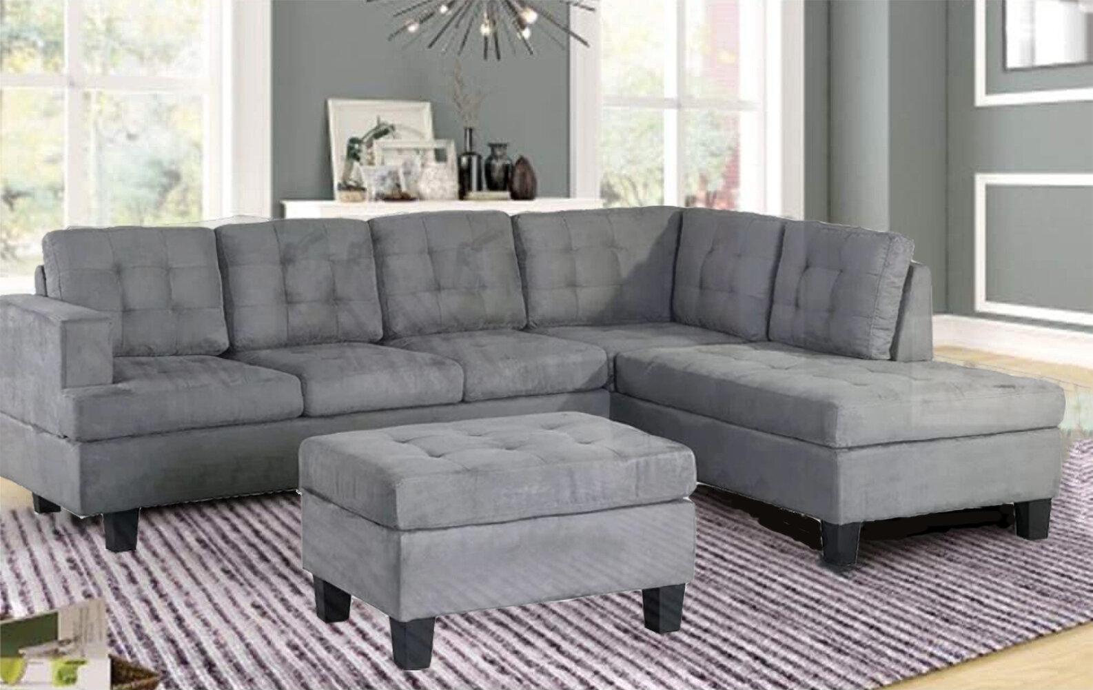 Latitude Run 3 Pieces L Shape Upholstery Sectional Sofa Set Living Room Furniture Set With Chaise And Ottoman Grey Wayfairca
