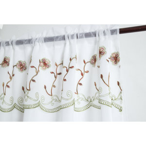 Lambert Embroidered Nature/Floral Semi-Sheer Double Rod Pocket Single Curtain Panel
