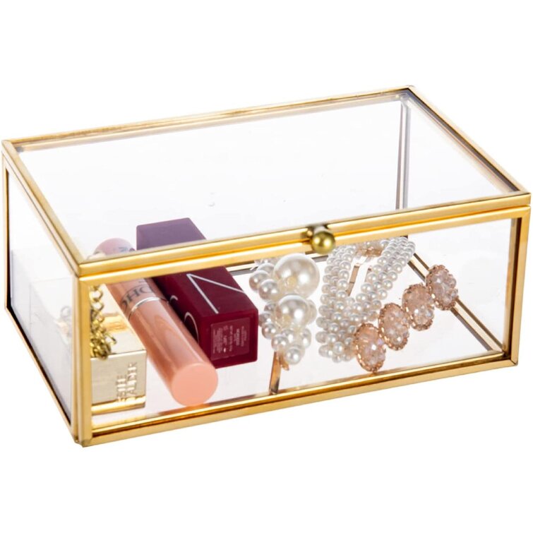 Glass Jewelry Box Square Jewelry Trinket Glass Box for Storage and Display Rings