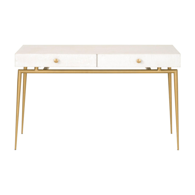 Benjara Stamped Concrete Top Desk With 2 Drawers And Metal Legs White And Gold Wayfair
