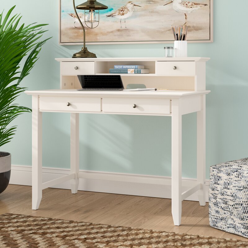 Beachcrest Home Feagin Solid Wood Secretary Desk With Hutch
