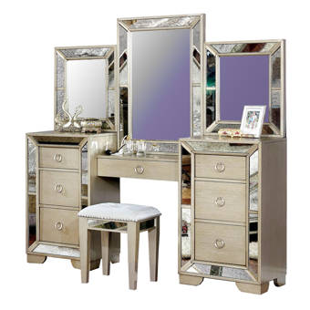 Mercer41 Sanjuana Vanity Set With Stool And Mirror Wayfair Ca
