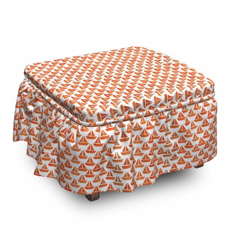 Ambesonne Marine Ottoman Cover Origami Paper Boat Design 2 Piece Slipcover Set With Ruffle Skirt For Square Round Cube Footstool Decorative Home