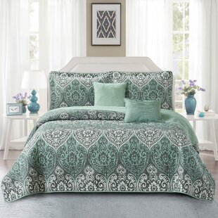 Abstract Quilted Bedspread & Pillow Shams Set Floral Horse Paisley Print 