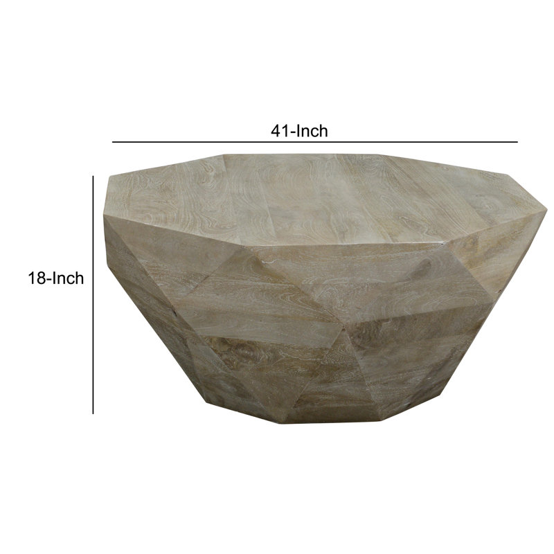 Benjara Wooden Coffee Table With Faceted Design, Rustic Brown