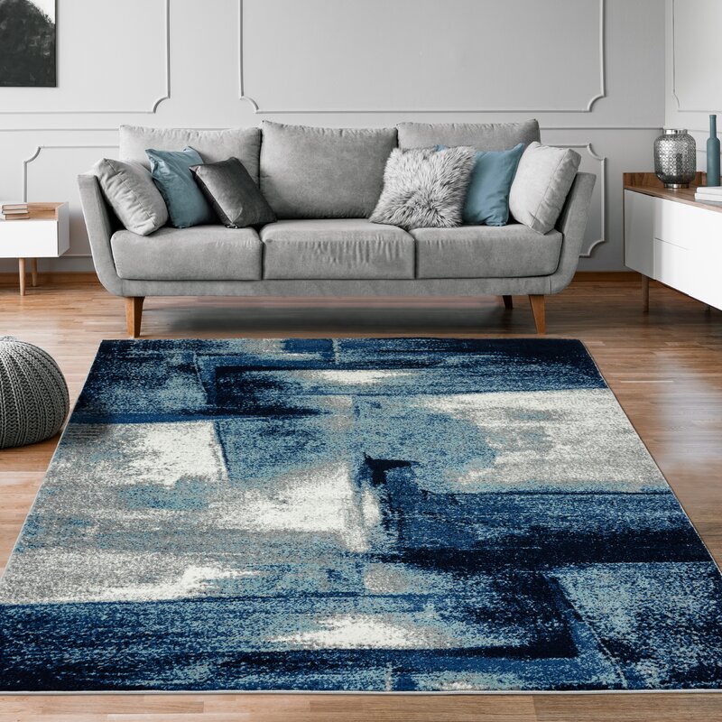 Orren Ellis Alayha Abstract Navy Area Rug | Wayfair