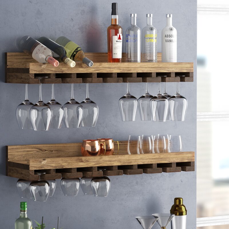 Wine Rack For Wall Stem Ware Holder Holds 6 Bottles & 15 Wine Glasses wall mount