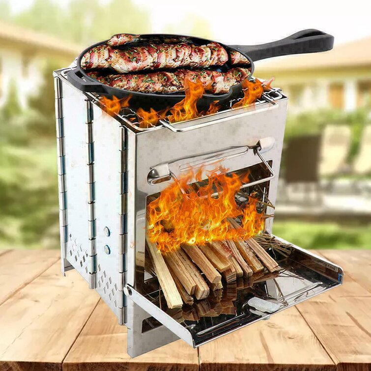 Outdoor Portable Folding Stainless Steel Wood Stove Burner Camping Picnic